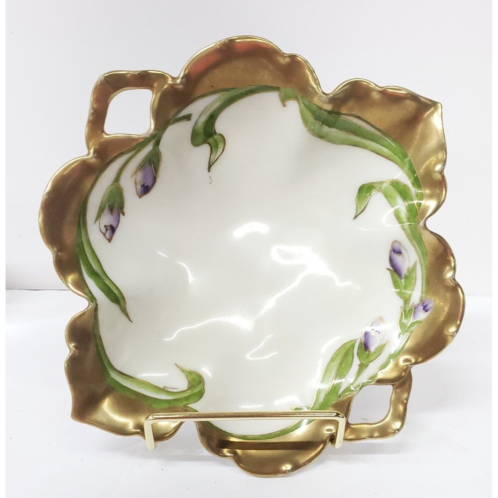 Antique PT Tirschenreuth Bavaria China Hand Painted Floral Candy Dish Bowl Gold